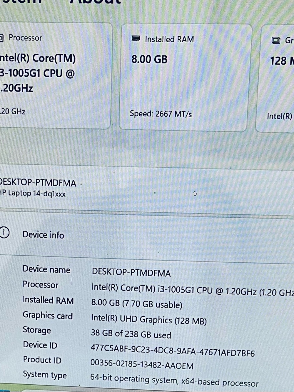 HP 14" Laptop | Intel i3 10th Gen | 8GB RAM | 256GB SSD | Windows 11 | Silver - Picture 3 of 4